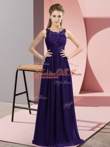 Purple Empire Beading and Appliques Wedding Guest Dresses Zipper Chiffon Sleeveless Floor Length