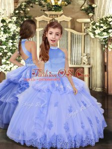 Halter Top Sleeveless Tulle Pageant Gowns For Girls Beading and Appliques Backless