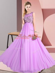 Fashion Lilac Dama Dress for Quinceanera Wedding Party with Beading and Appliques Scoop Sleeveless Backless