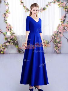 Smart Royal Blue V-neck Zipper Ruching Bridesmaid Dresses Half Sleeves