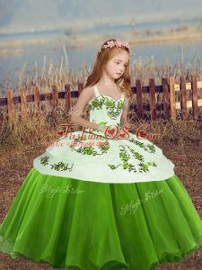 High Quality Floor Length Green Kids Formal Wear Straps Sleeveless Lace Up