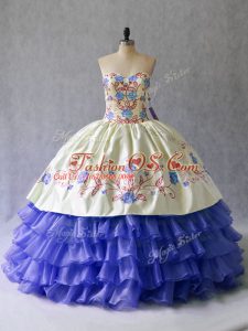 Nice Beading and Embroidery Sweet 16 Quinceanera Dress Blue Lace Up Sleeveless Floor Length