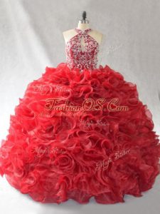 Edgy Sleeveless Brush Train Lace Up Beading and Ruffles Quinceanera Dress