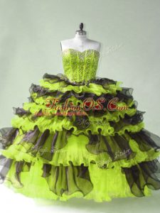 Yellow Green Organza Lace Up Quinceanera Gown Sleeveless Beading