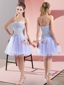 Lavender A-line Sweetheart Sleeveless Tulle Mini Length Zipper Beading Prom Party Dress
