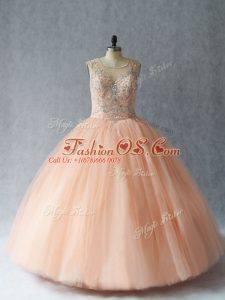 Peach Quinceanera Dress Sweet 16 and Quinceanera with Beading Scoop Sleeveless Lace Up