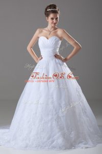 Sweet White Ball Gowns Tulle Sweetheart Sleeveless Beading and Lace Lace Up Bridal Gown Brush Train