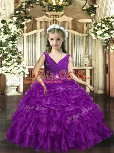 Eggplant Purple Sleeveless Organza Backless Pageant Dress for Womens for Party and Sweet 16 and Wedding Party
