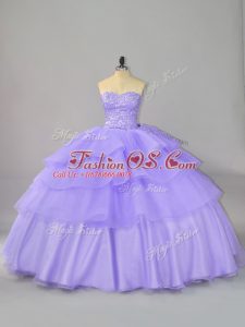 Beautiful Ball Gowns Sleeveless Lavender Quinceanera Gown Lace Up