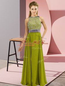 Olive Green Organza Side Zipper Mother Of The Bride Dress Sleeveless Asymmetrical Beading