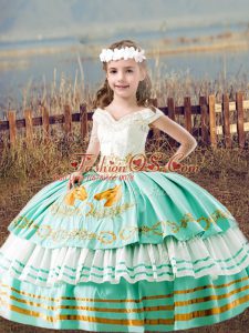 Ball Gowns Pageant Gowns For Girls Apple Green Off The Shoulder Satin Sleeveless Floor Length Lace Up