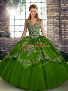 Olive Green Sleeveless Tulle Lace Up Quinceanera Gowns for Military Ball and Sweet 16 and Quinceanera