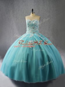 Blue Sleeveless Organza Lace Up Quinceanera Dress for Sweet 16 and Quinceanera