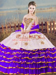 Discount White And Purple Quinceanera Dress Sweet 16 and Quinceanera with Beading and Ruffled Layers Sweetheart Sleeveless Lace Up