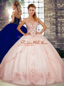 Beading and Embroidery Sweet 16 Quinceanera Dress Pink Lace Up Sleeveless Floor Length
