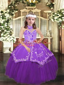 Glorious Tulle Sleeveless Floor Length Little Girls Pageant Gowns and Embroidery