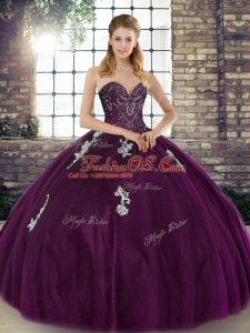 Sleeveless Beading and Appliques Lace Up Ball Gown Prom Dress