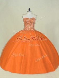 Sweetheart Sleeveless Lace Up 15th Birthday Dress Orange Tulle