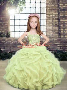 Straps Sleeveless Lace Up Girls Pageant Dresses Yellow Green Tulle