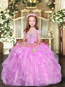 Organza Sleeveless Floor Length Kids Pageant Dress and Beading and Ruffles