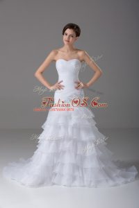 Pretty White Bridal Gown Sweetheart Sleeveless Brush Train Lace Up