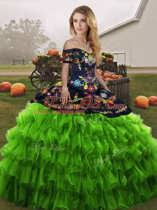Glorious Green Sleeveless Organza Lace Up Vestidos de Quinceanera for Military Ball and Sweet 16 and Quinceanera