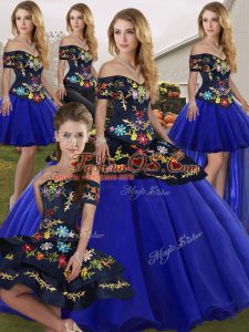 Glorious Royal Blue Sleeveless Embroidery Floor Length Quinceanera Gown