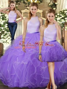 Most Popular Lavender Sleeveless Ruffles Floor Length Quinceanera Dress