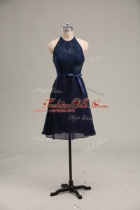 Mini Length Empire Sleeveless Navy Blue Dress for Prom Backless