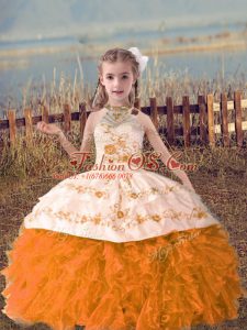 Orange Red Sleeveless Organza Lace Up Pageant Dress Toddler for Wedding Party