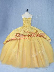 Clearance Lace Up Sweet 16 Dresses Gold for Sweet 16 and Quinceanera with Beading and Appliques Court Train