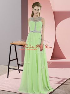 Beading Prom Evening Gown Yellow Green Zipper Sleeveless Floor Length