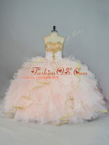 Floor Length Ball Gowns Sleeveless Peach Ball Gown Prom Dress Lace Up