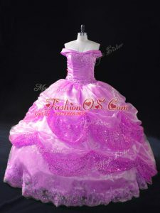 Lilac Quinceanera Dress Sweet 16 and Quinceanera with Beading and Appliques and Pick Ups Off The Shoulder Sleeveless Lace Up