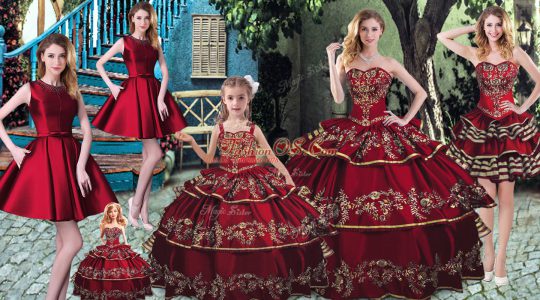 Fine Sweetheart Sleeveless Lace Up Sweet 16 Dress Wine Red Organza