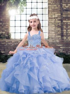 Lavender Sleeveless Tulle Lace Up Girls Pageant Dresses for Party and Military Ball and Wedding Party