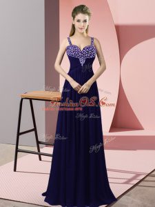 Custom Designed Empire Dress for Prom Purple Straps Chiffon Sleeveless Floor Length Zipper