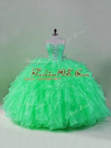 Admirable Sleeveless Floor Length Beading and Ruffles Lace Up Sweet 16 Quinceanera Dress with Green