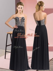 High Class Black Sleeveless Beading Floor Length Junior Homecoming Dress