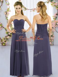 Empire Wedding Guest Dresses Navy Blue Sweetheart Chiffon Sleeveless Floor Length Lace Up