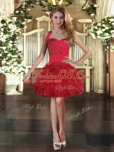 Ideal Wine Red Ball Gowns Tulle Halter Top Sleeveless Ruffles Mini Length Lace Up Party Dresses