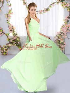 Empire Wedding Party Dress Yellow Green One Shoulder Chiffon Sleeveless Floor Length Lace Up