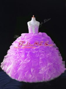 Sweet Sleeveless Beading and Ruffles and Pick Ups Zipper Girls Pageant Dresses