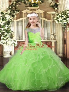 Floor Length Kids Pageant Dress Tulle Sleeveless Lace and Ruffles