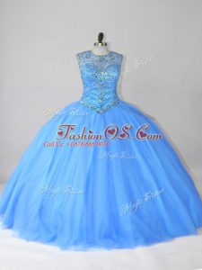 Dynamic Blue Sleeveless Tulle Lace Up Vestidos de Quinceanera for Sweet 16 and Quinceanera