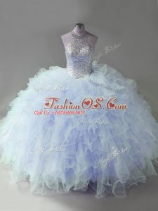 Lavender Sleeveless Tulle Lace Up Quinceanera Gown for Sweet 16 and Quinceanera