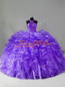 High Class Lavender Sleeveless Beading and Ruffles Zipper Sweet 16 Dress