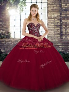 Floor Length Ball Gowns Sleeveless Burgundy Quince Ball Gowns Lace Up
