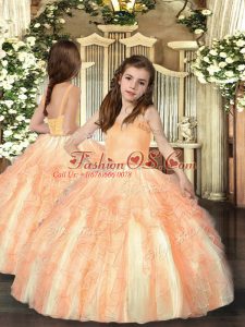 Orange Sleeveless Ruffles Floor Length Kids Pageant Dress