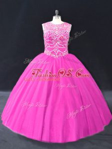 Fitting Fuchsia 15th Birthday Dress Sweet 16 and Quinceanera with Beading Scoop Sleeveless Lace Up